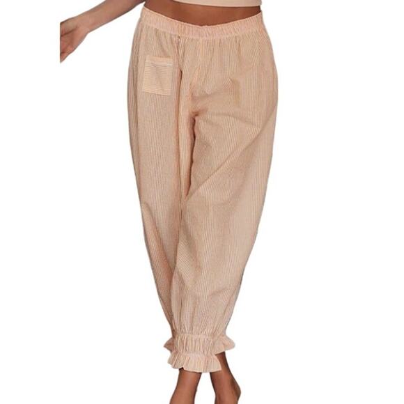 Free People Cotton Bloomers Striped Pajama Pants Elastic Waist Ruffle Hem Lounge - Picture 1 of 9